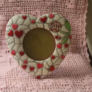 Mosaic Style Heart Frame with Red Hearts and Rose